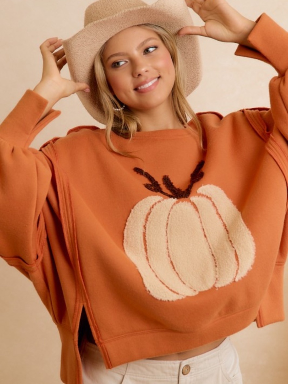 BiBi Orange Pumpkin Fall Sweatshirt NWT - Picture 8 of 11